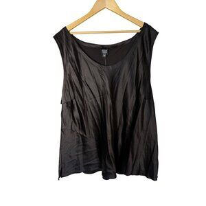 NWT Eileen Fisher 100% Silk Black Crepe Back Satin Sleeveless Top Size 3XL